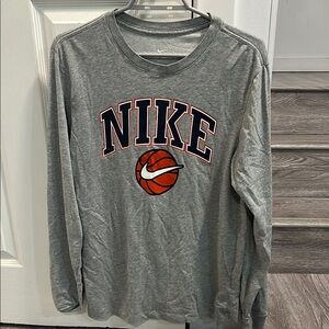 Nike Gray Long Sleeve Shirt with Basketball Logo